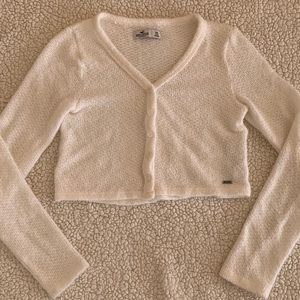 Hollister White Cozy Fuzzy Cropped Cardigan Size XS